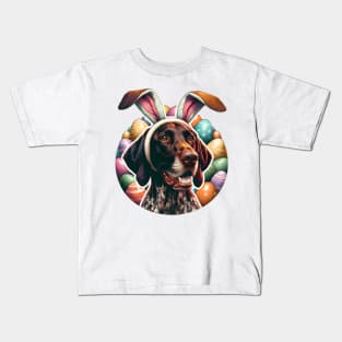 German Shorthaired Pointer Celebrates Easter with Bunny Ears Kids T-Shirt